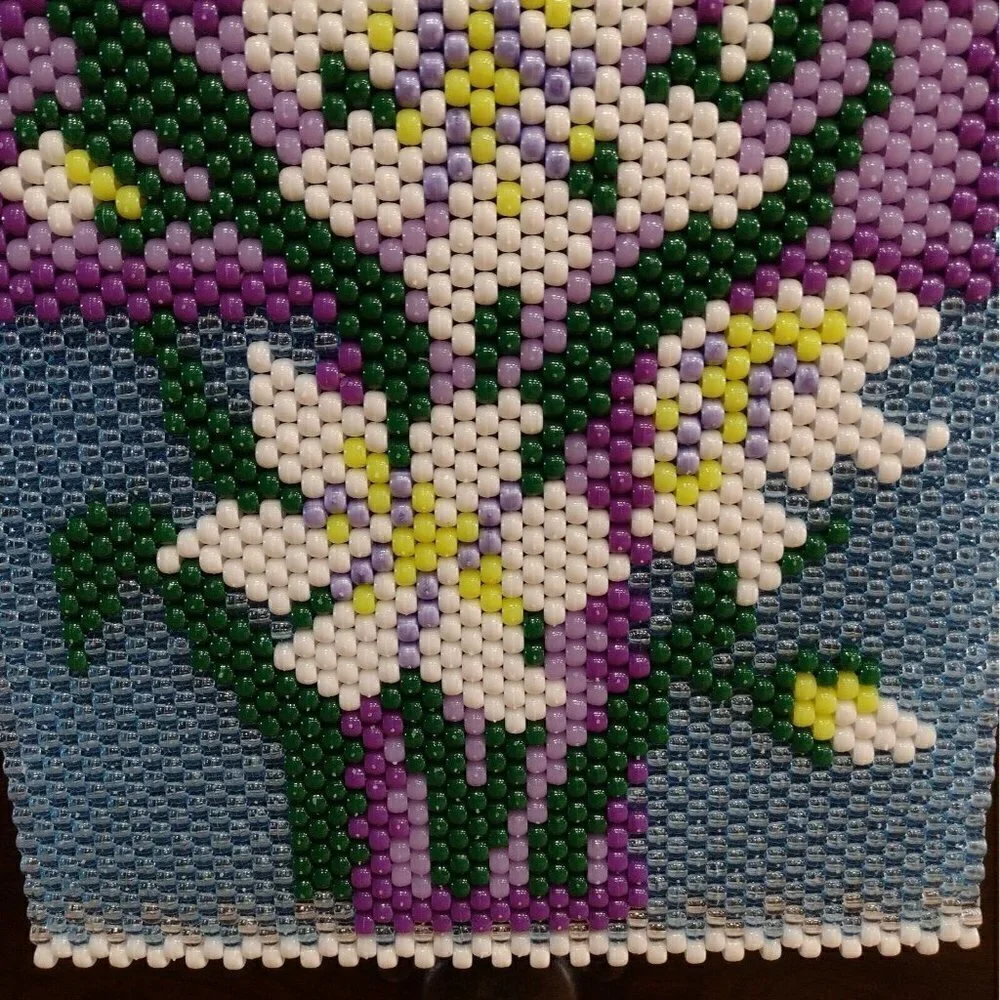 Handmade Beaded Artwork Cross Lily Floral Wall Hanging/Suncatcher Easter Decor